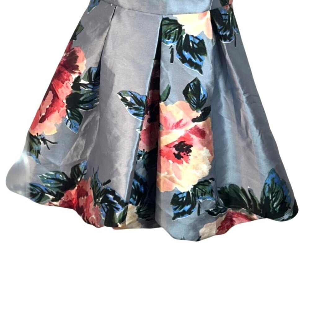 Crystal Doll Juniors Gray Floral Print Satin Bubble Hem Party Mini Dress Size 5 - Picture 6 of 10